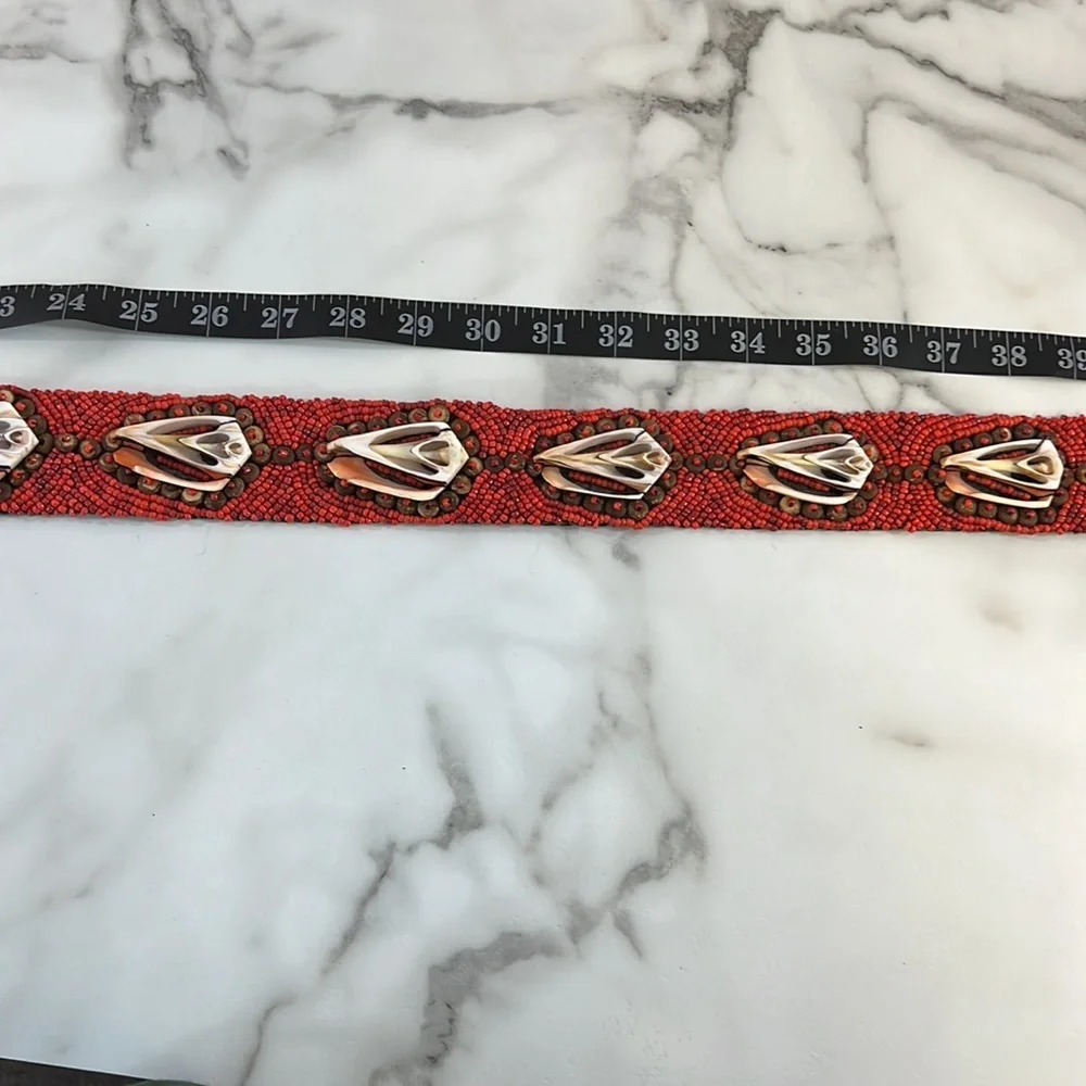 Vintage Coral Shell Beaded Belt Womens Size OS Large‎ Red Black African Mexican